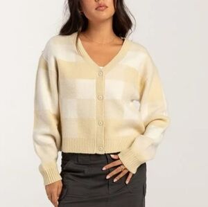 NWT Vans Winter Checker Oversize Cardigan, Cream, Tan, Pink, Size M-L